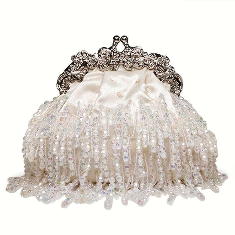 Beaded Crystal Tassel Evening Bag for Women