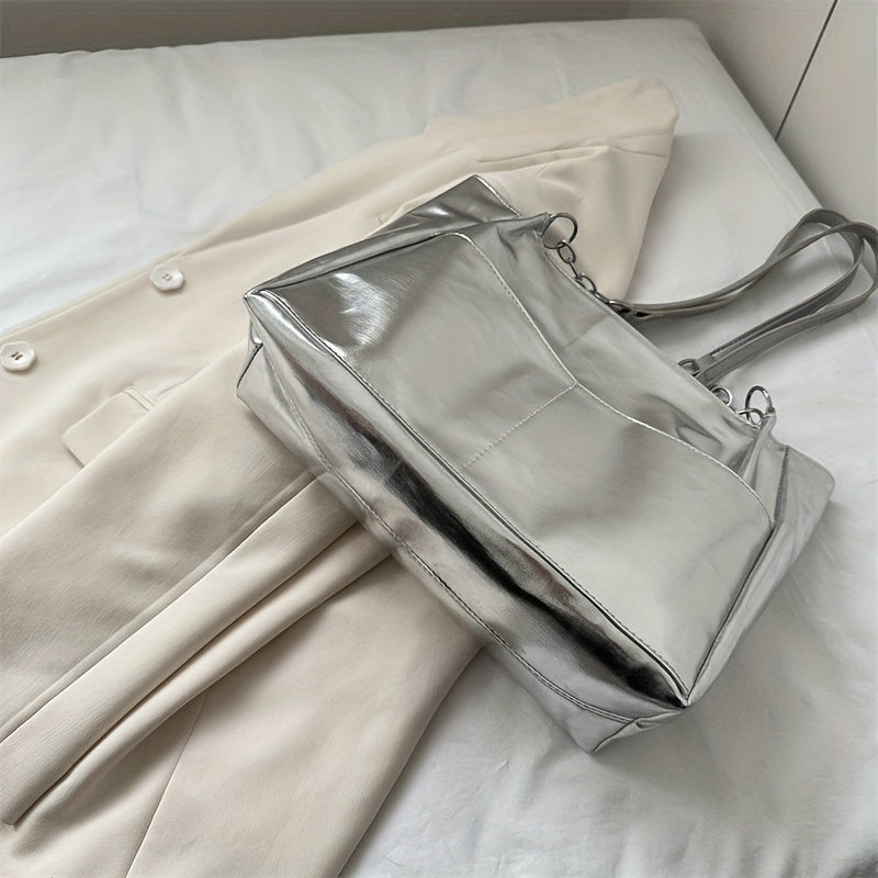Silvery Chain Multi Pockets Tote Bag