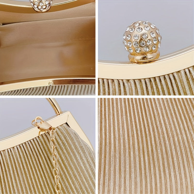Ruched Evening Bag with Rhinestone Decor