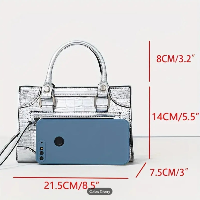 Mini Silver Crocodile Pattern Shoulder Bag