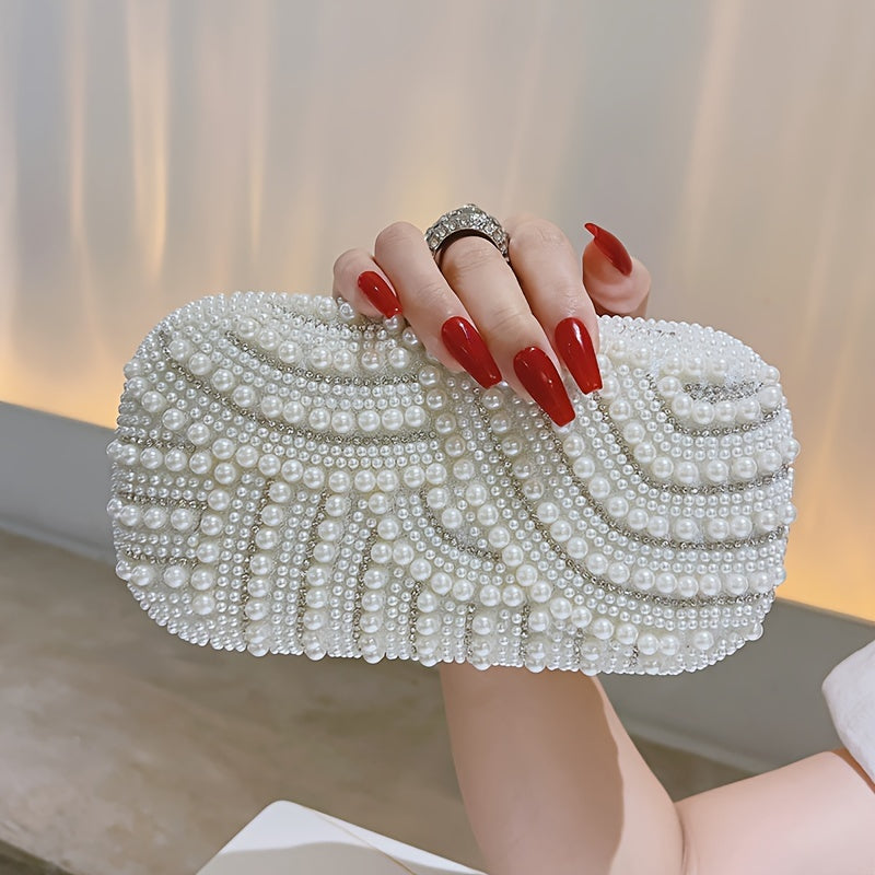 Classic Elegant Pearl Rhinestone Clutch For Wedding and Party Prom