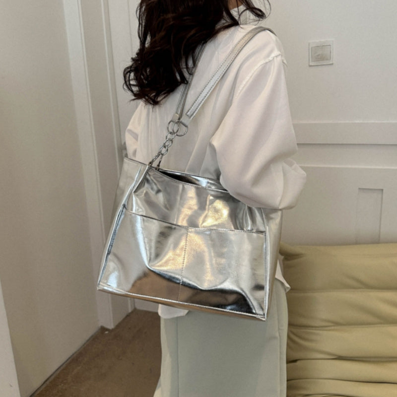 Silvery Chain Multi Pockets Tote Bag