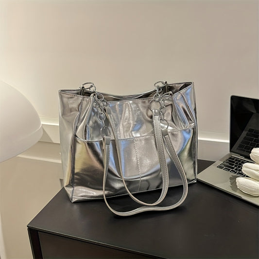 Silvery Chain Multi Pockets Tote Bag