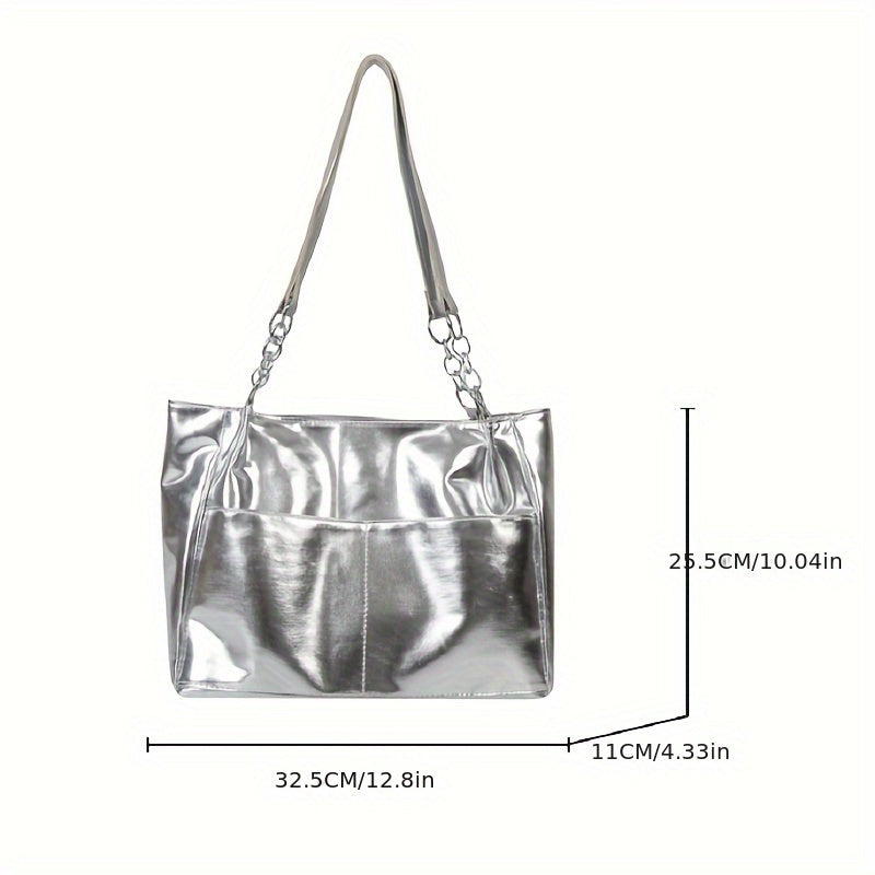 Silvery Chain Multi Pockets Tote Bag