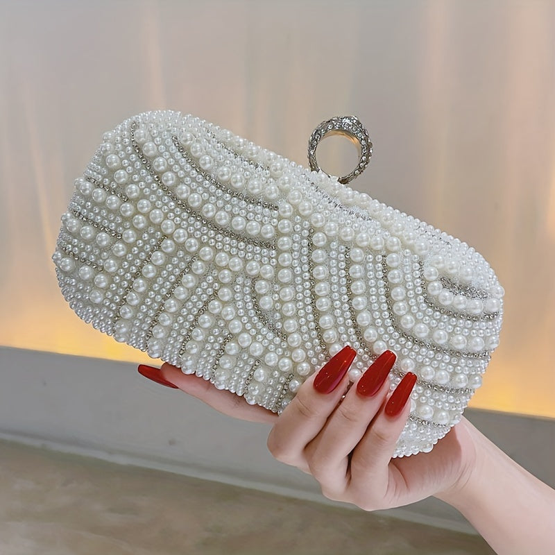 Classic Elegant Pearl Rhinestone Clutch For Wedding and Party Prom