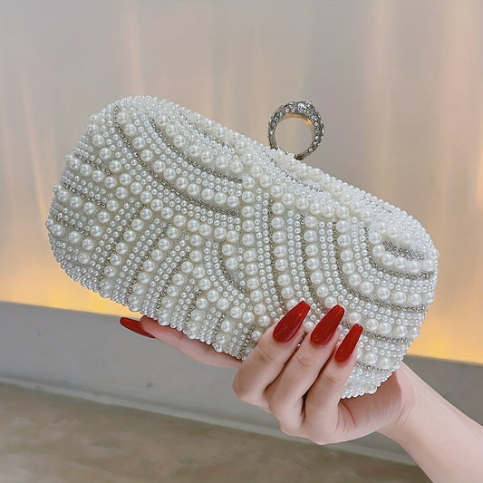 Classic Elegant Pearl Rhinestone Clutch For Wedding and Party Prom