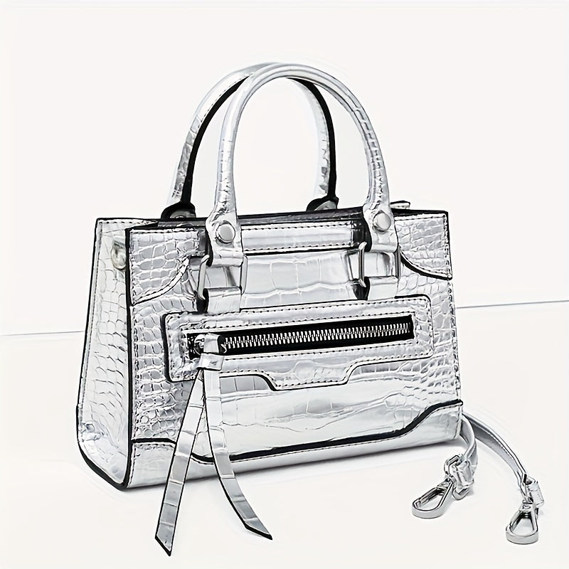 Mini Silver Crocodile Pattern Shoulder Bag