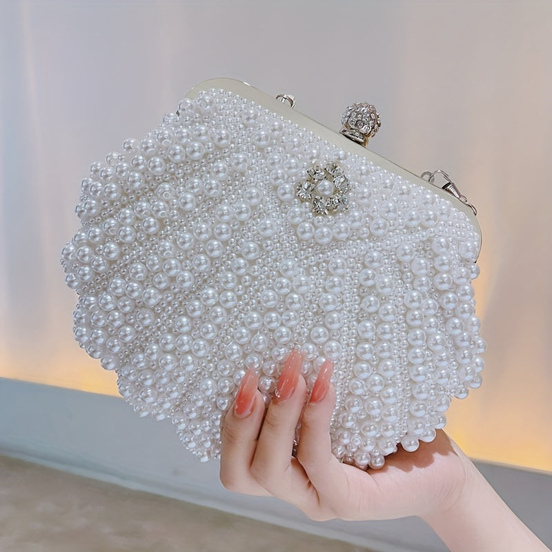 Floral Handle Shiny Event Clutch Bag with Buckle Metal Chain