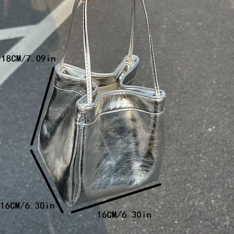 Silver Satchel Bucket Bag