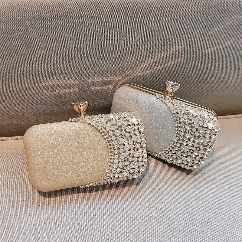 Rhinestone Decor Glitter Wedding Clutch Purse