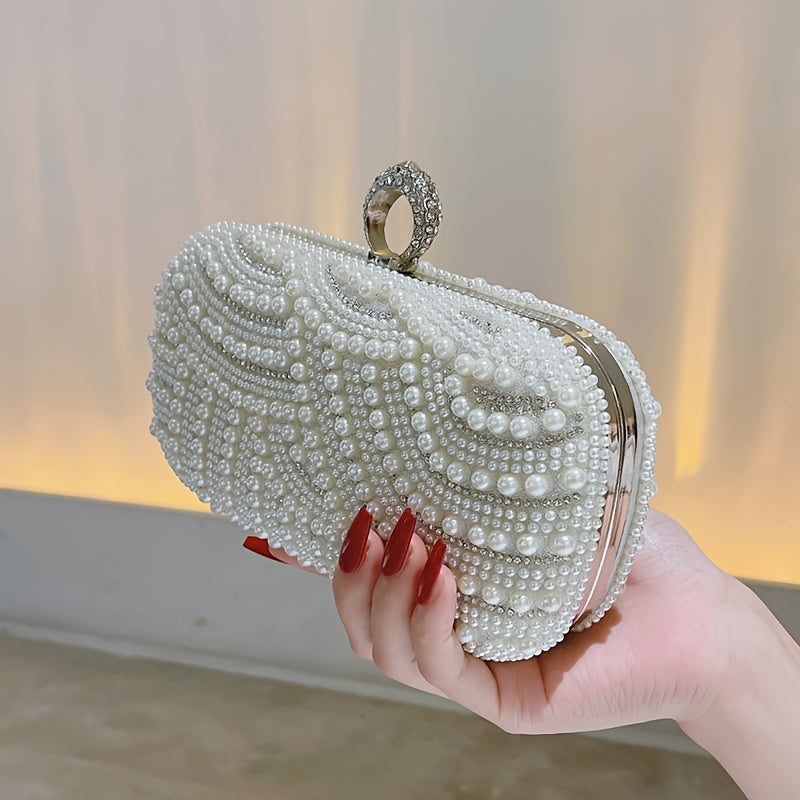 Classic Elegant Pearl Rhinestone Clutch For Wedding and Party Prom