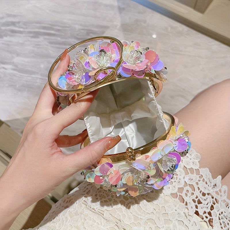 Mini Sequin Floral Clutch Bag for Women