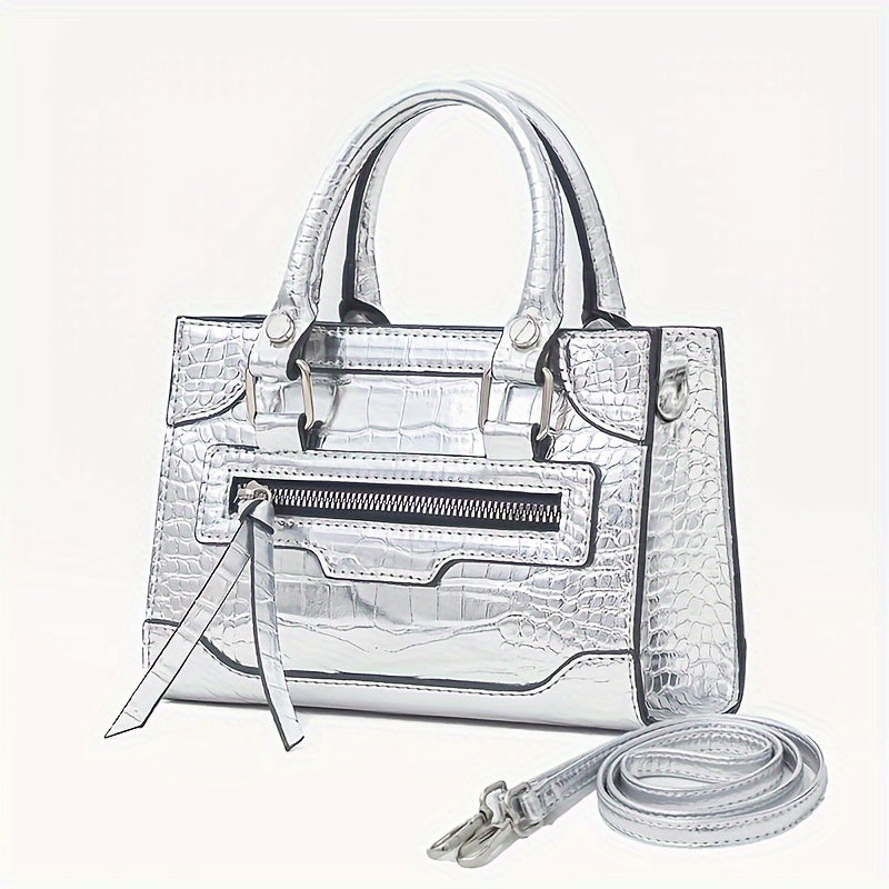 Mini Silver Crocodile Pattern Shoulder Bag