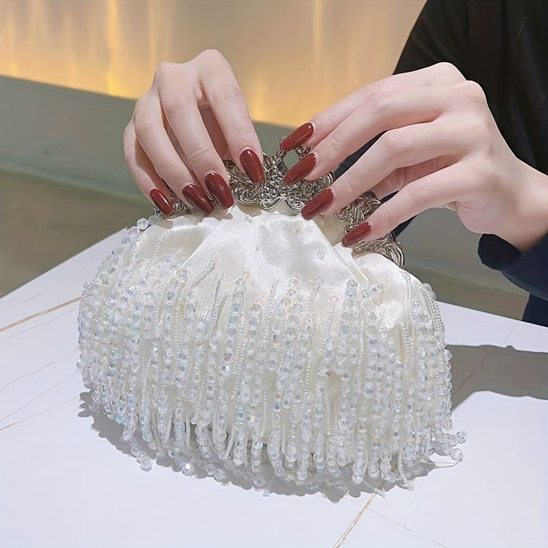 Beaded Crystal Tassel Evening Bag for Women